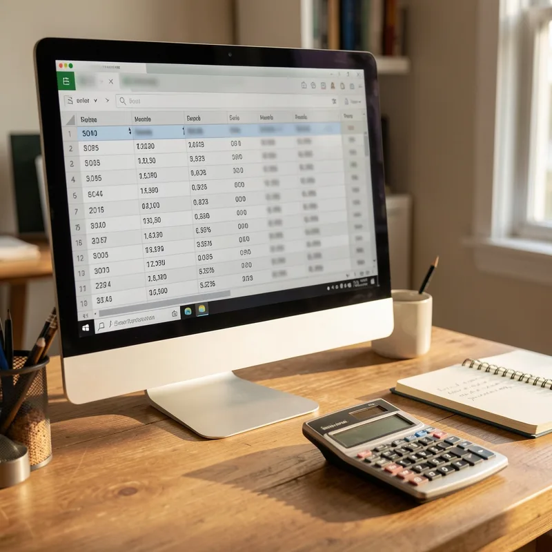 Écran de tableur affichant une ventilation comptable de produits et de charges